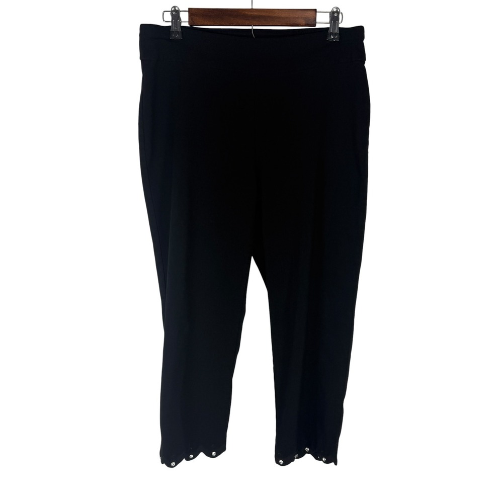Counterparts Women's 10 Black Scalloped Rhinestone Hem Cropped Pull On Pants